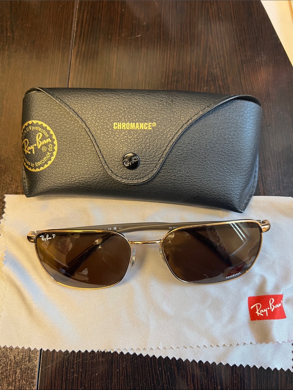 Ray-Ban Chromance Brown Lens Gold Frame Sunglasses